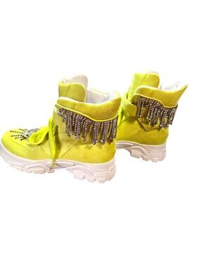 Shane Justin 6 Yellow Rhinestone High Top Women's Tennis Shoes Athletic Sneaker